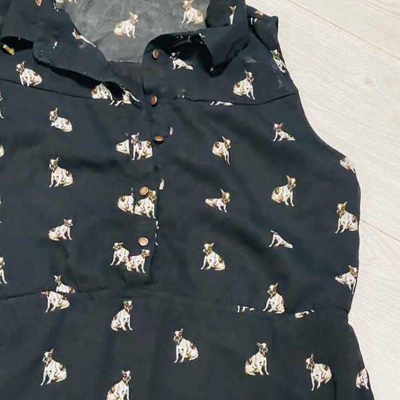 Boston Terrier Dress Black Sleeveless with Dog Print Sz Large - Picture 9 of 14